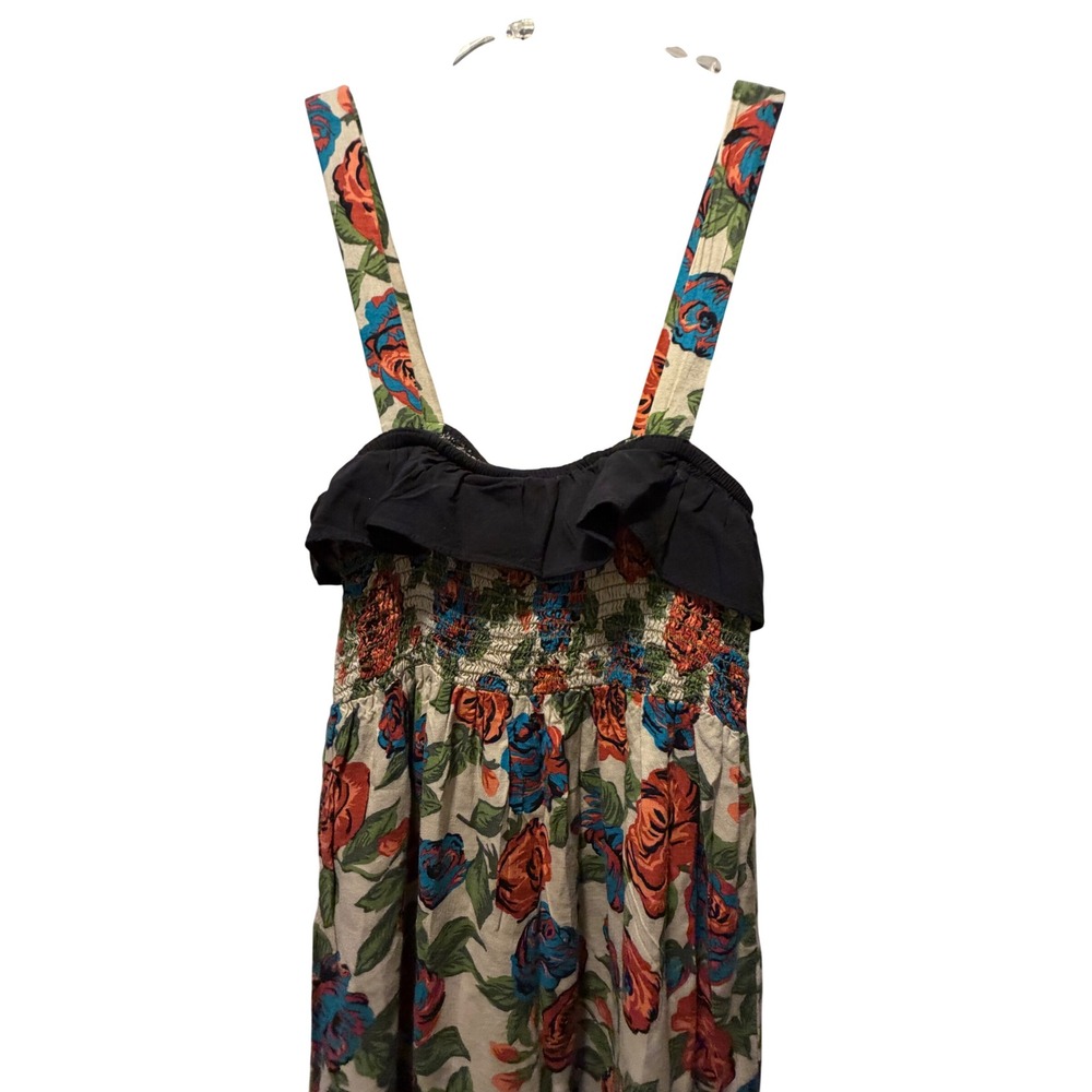 Audrey 3 +1 Floral Smocked Mini Dress Rose Print Ruffle Neck Rayon DH4169 L - Picture 6 of 10